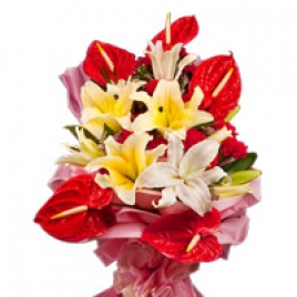 Lilies And Anthurium Wrapped In Tissue
